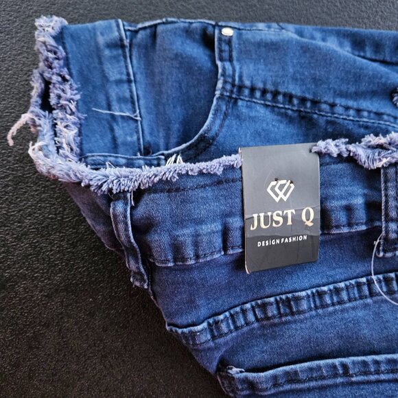 Just Q Aroma Design Women's Blue Destressed Fringe Waist Skinny Jeans Size L - Picture 6 of 16